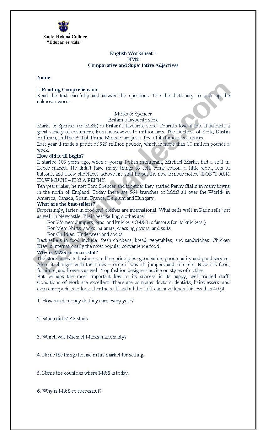 comparatives worksheet