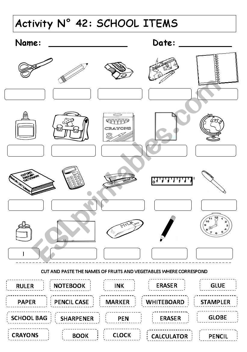 ACTIVITY No 42 SCHOOL ITEMS worksheet