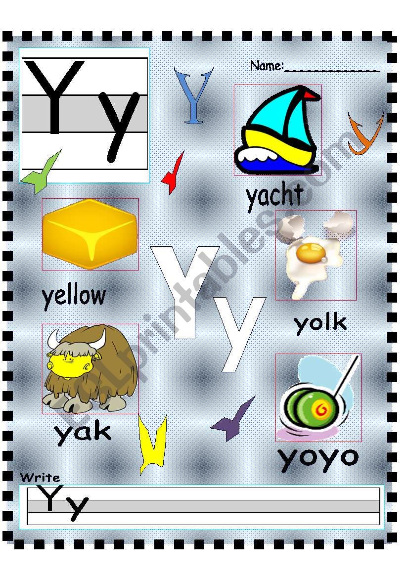 Yy-Zz Vocabualry poster and Writing practice - ESL worksheet by AnnyJ