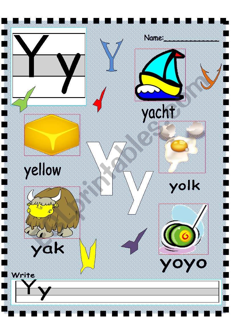 Yy-Zz Vocabualry poster and Writing practice