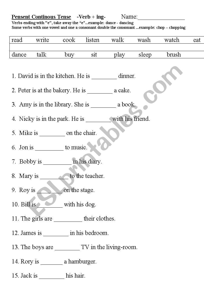 PRESENT CONTINUOUS TENSE worksheet