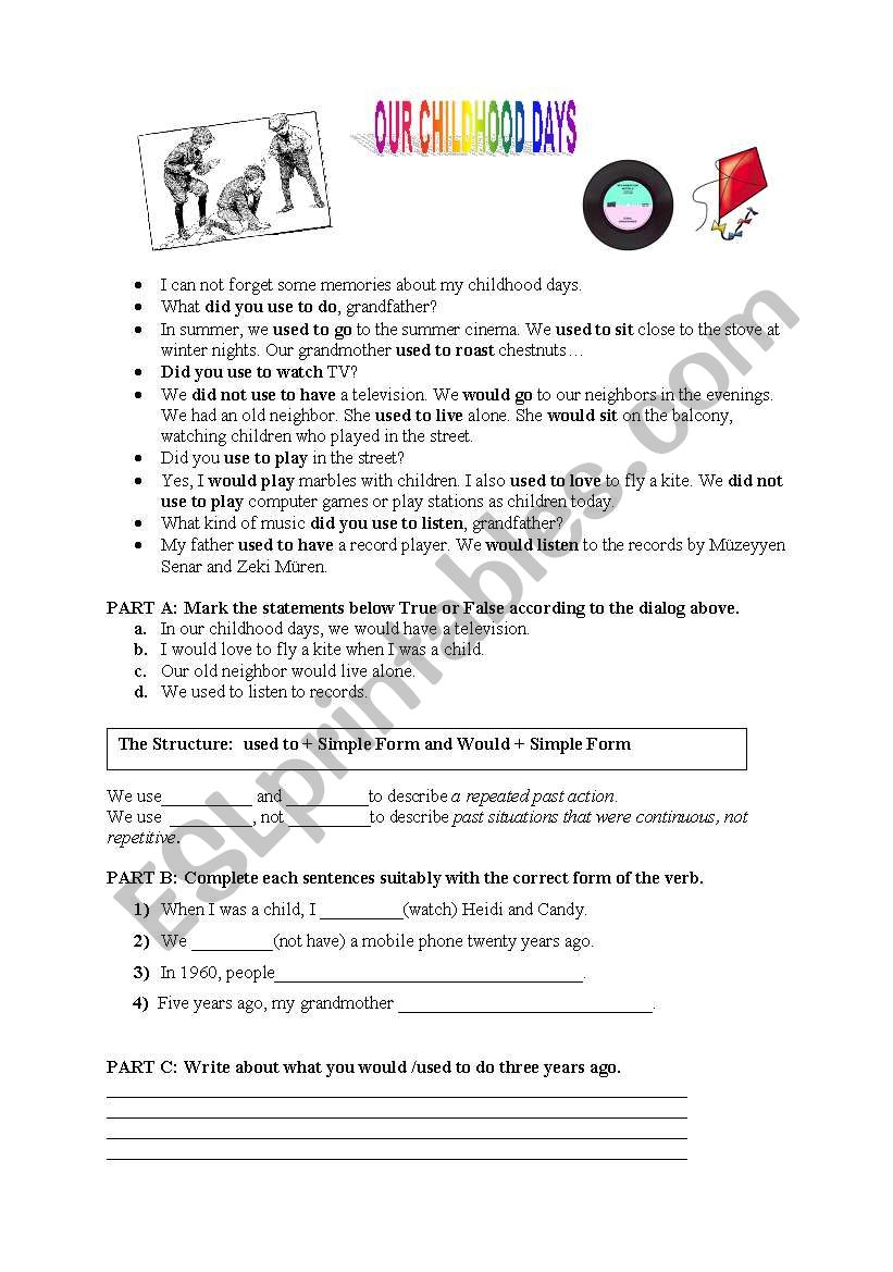 our childhood days worksheet