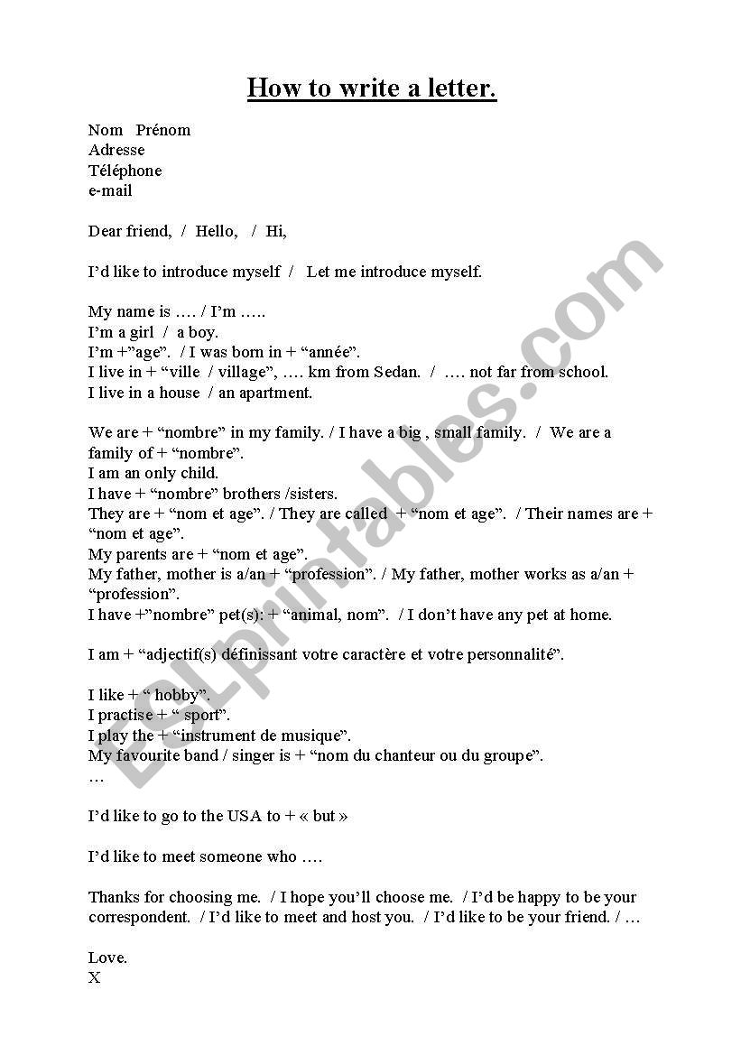 How to write a letter. worksheet