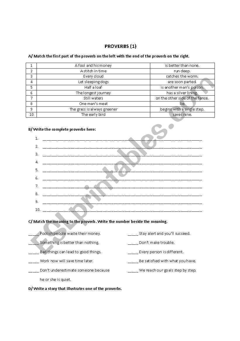 Common Proverbs worksheet