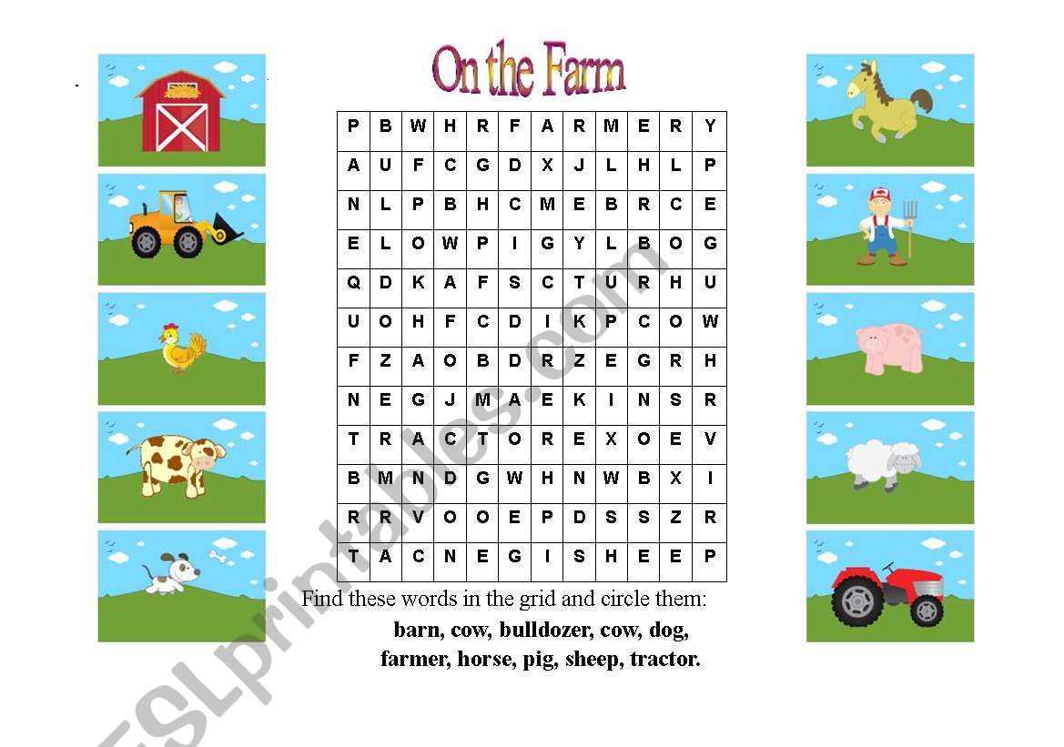 Old MacDonald Had a Farm - Animals Wordfind