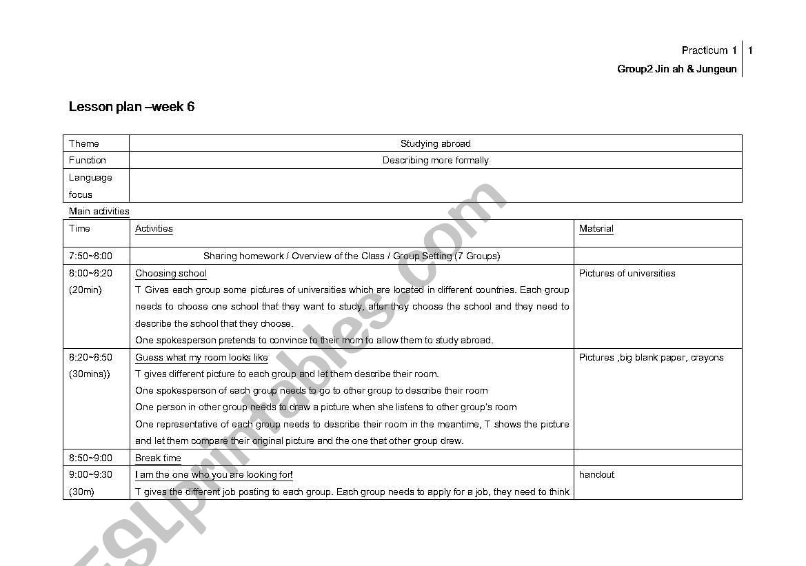 esl lesson plan for studing abroad