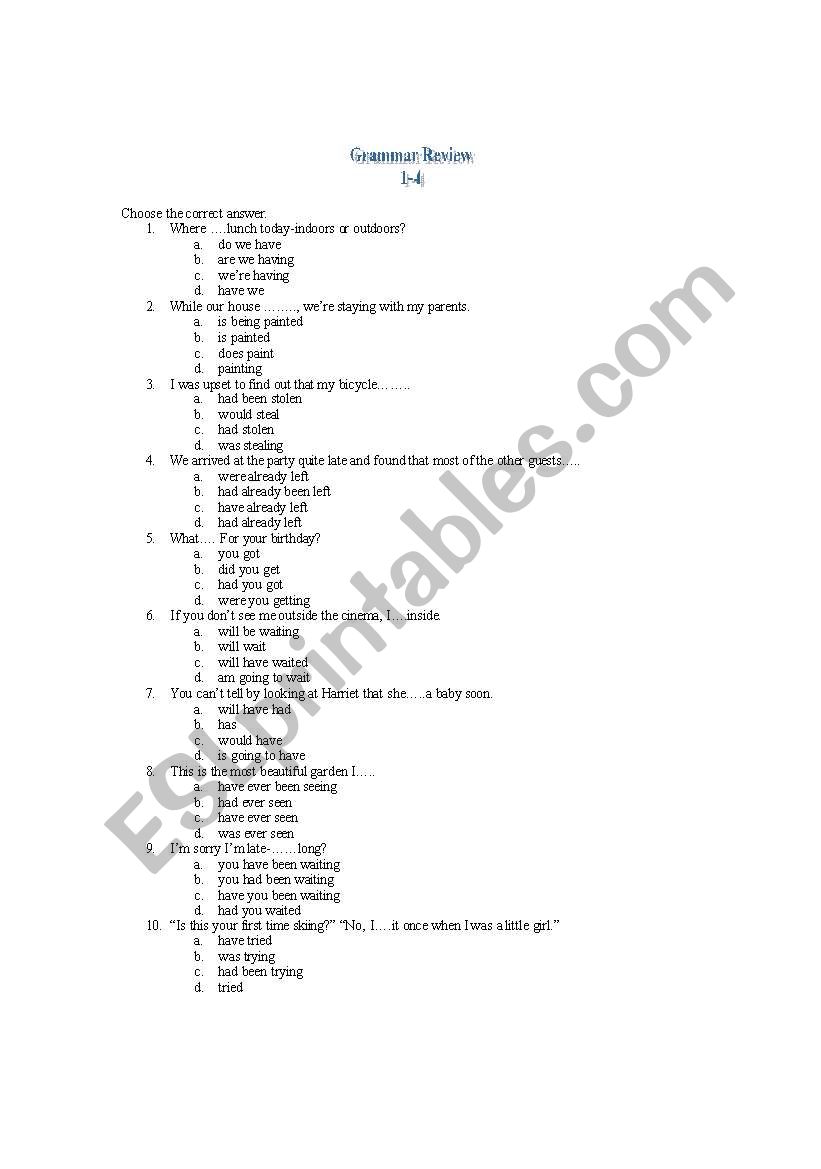 grammar test ecce worksheet