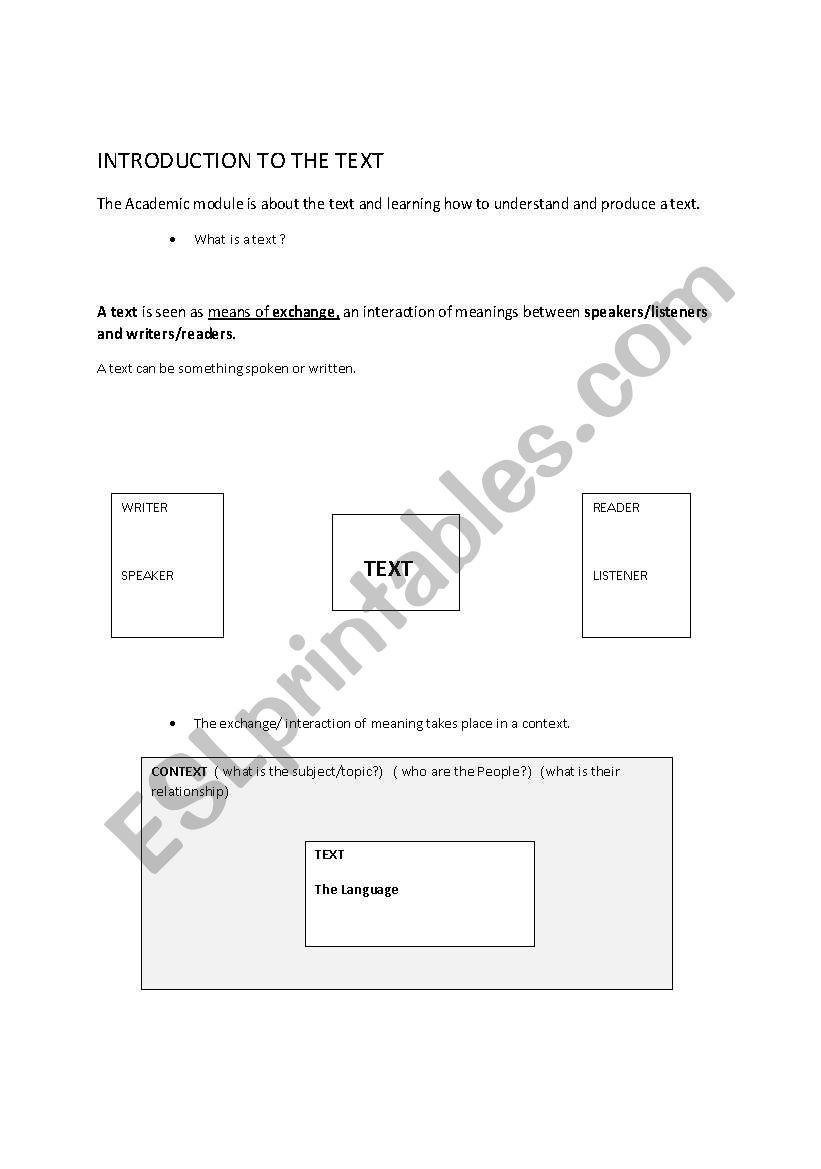 Introduction to the text worksheet