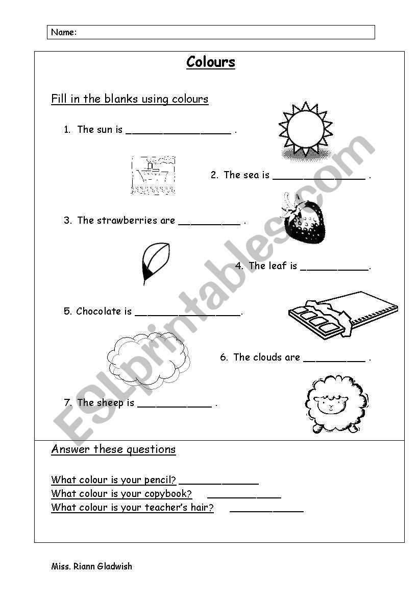 Colours - Fill in the blank worksheet