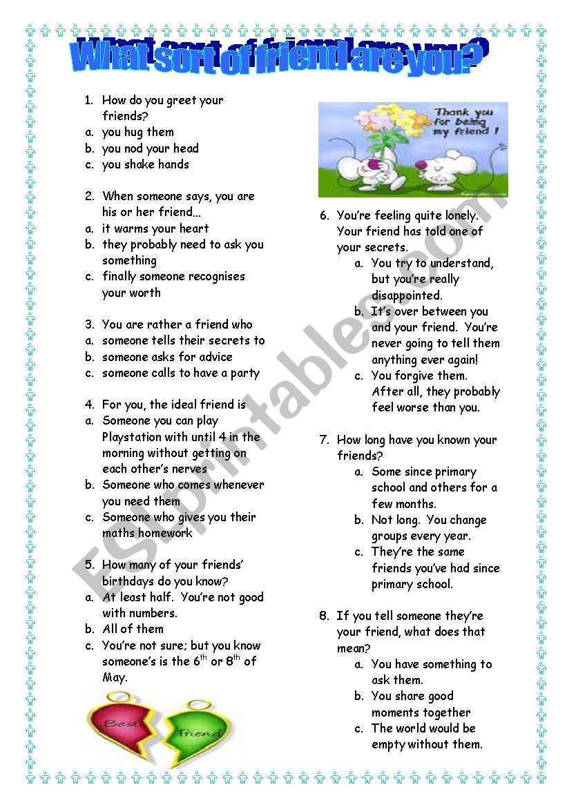 What kind of friend are you? worksheet