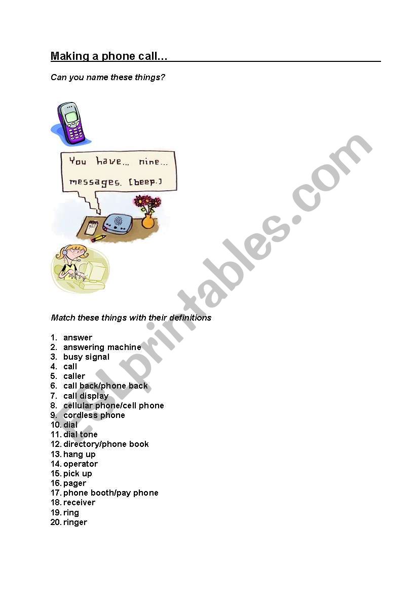 Making a phone call worksheet