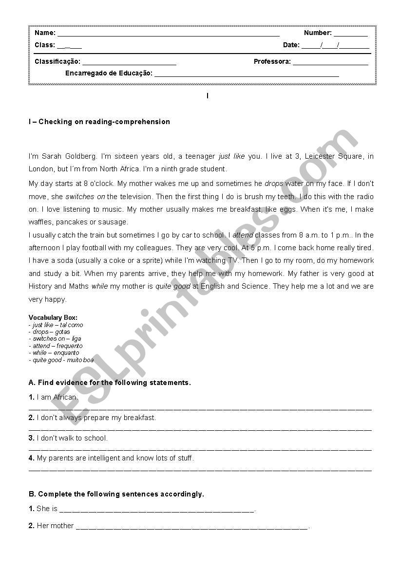 Recovery test - 7th grade worksheet