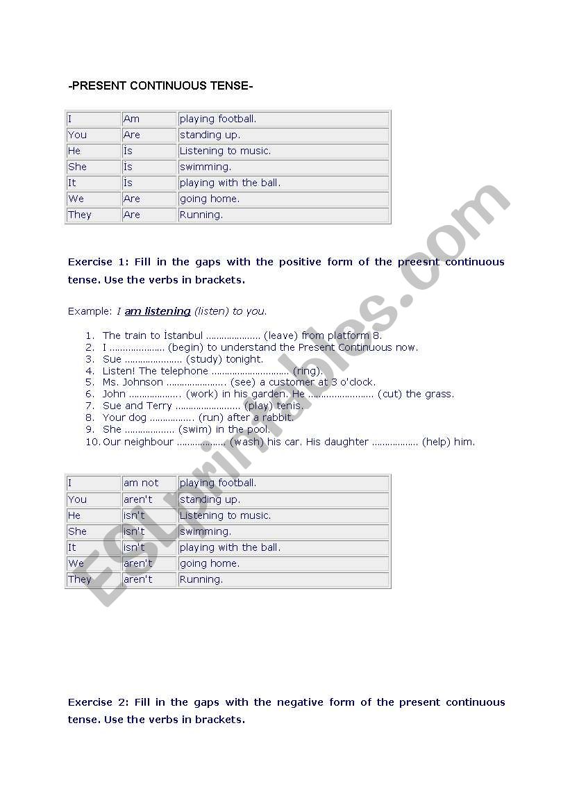 present continuous tense worksheet