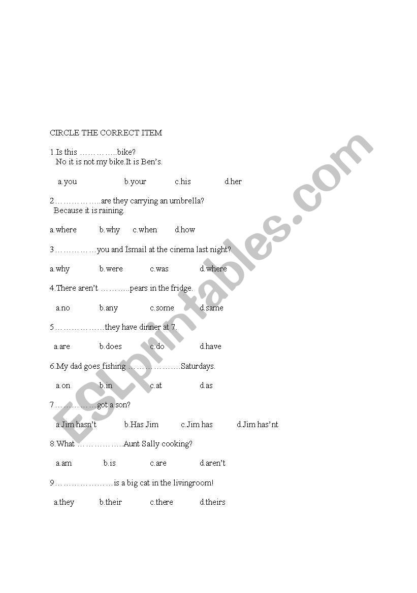 exam  worksheet