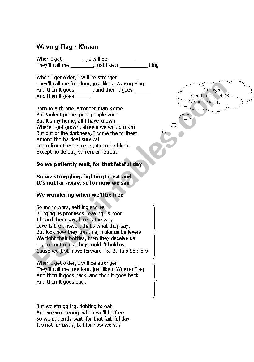 waving flag Lyrics worksheet
