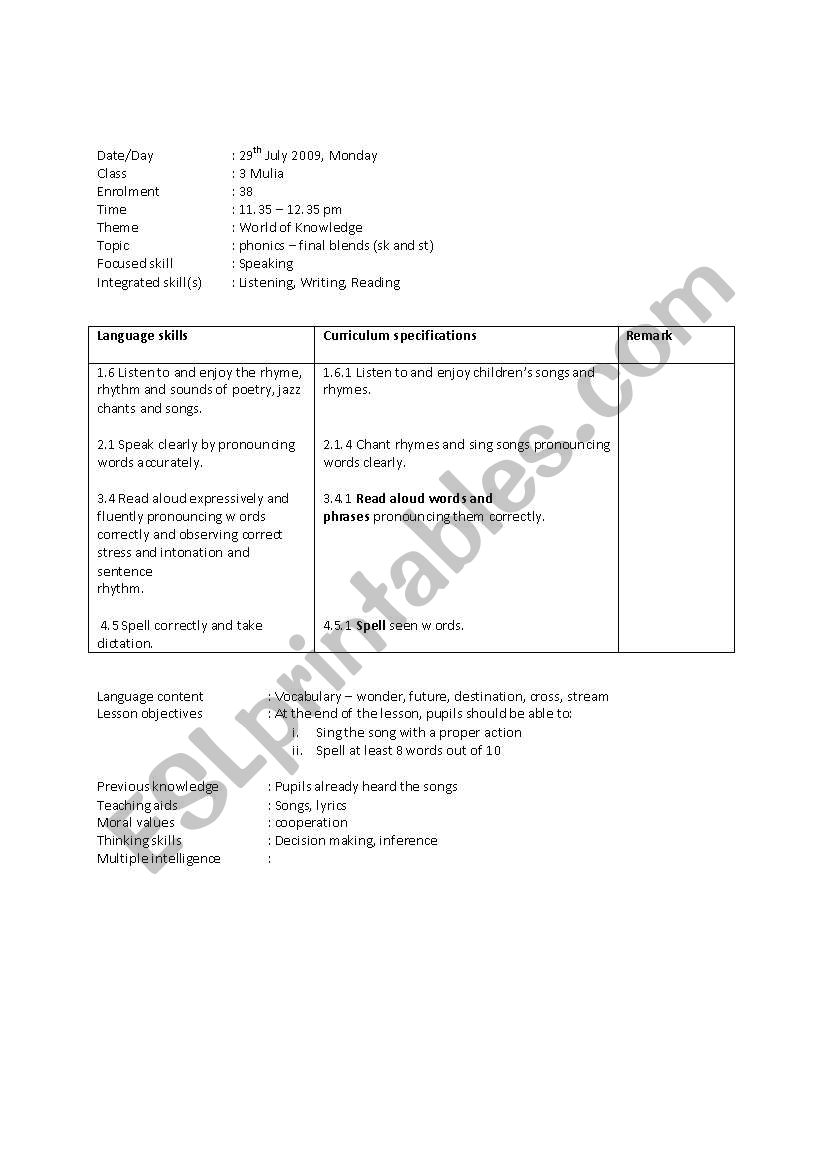 phonic-final blend (st, sk) worksheet