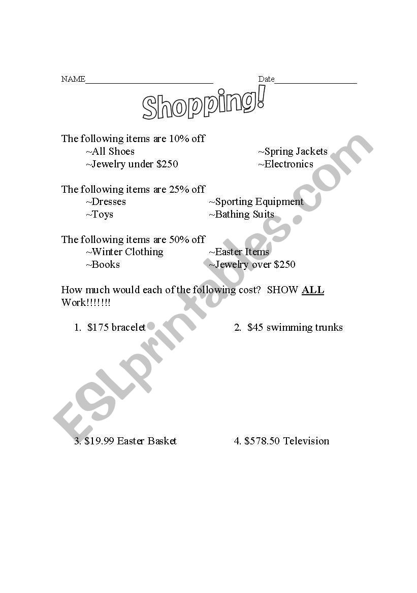 Computing Sales Price worksheet