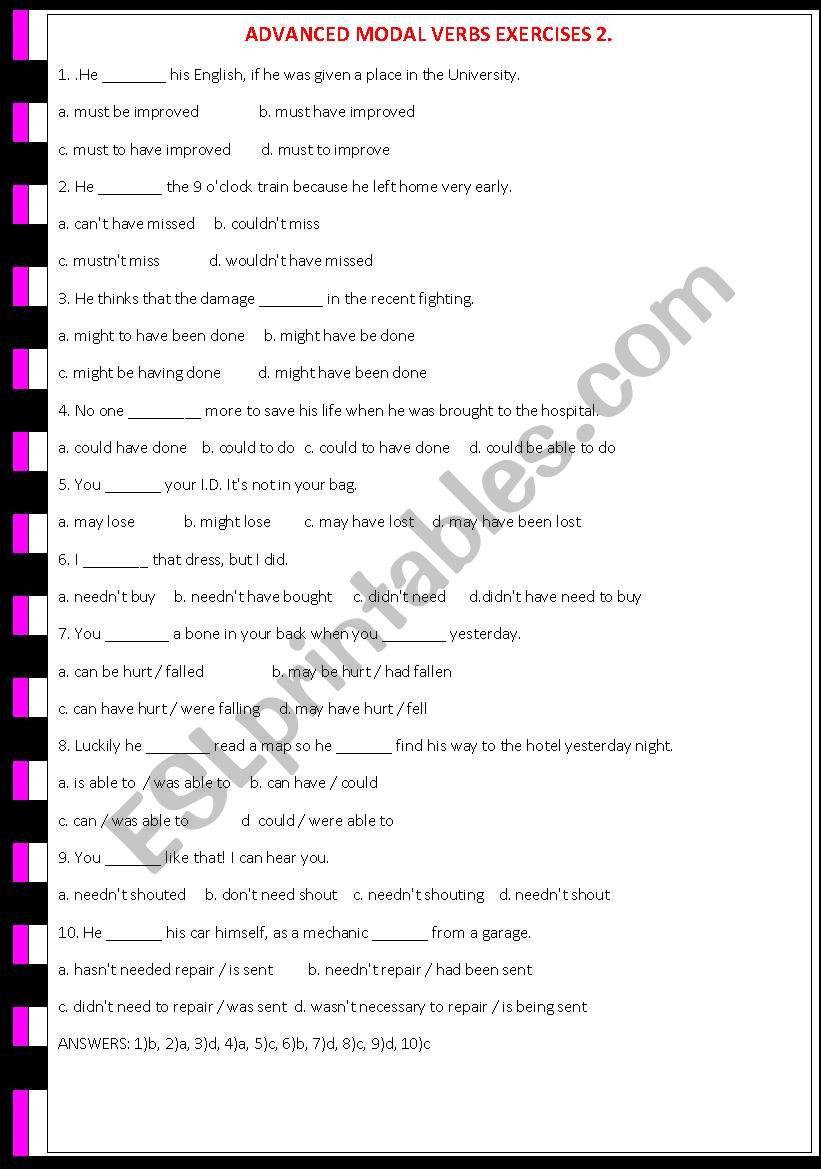 Advanced Modal Verbs Exercises 2