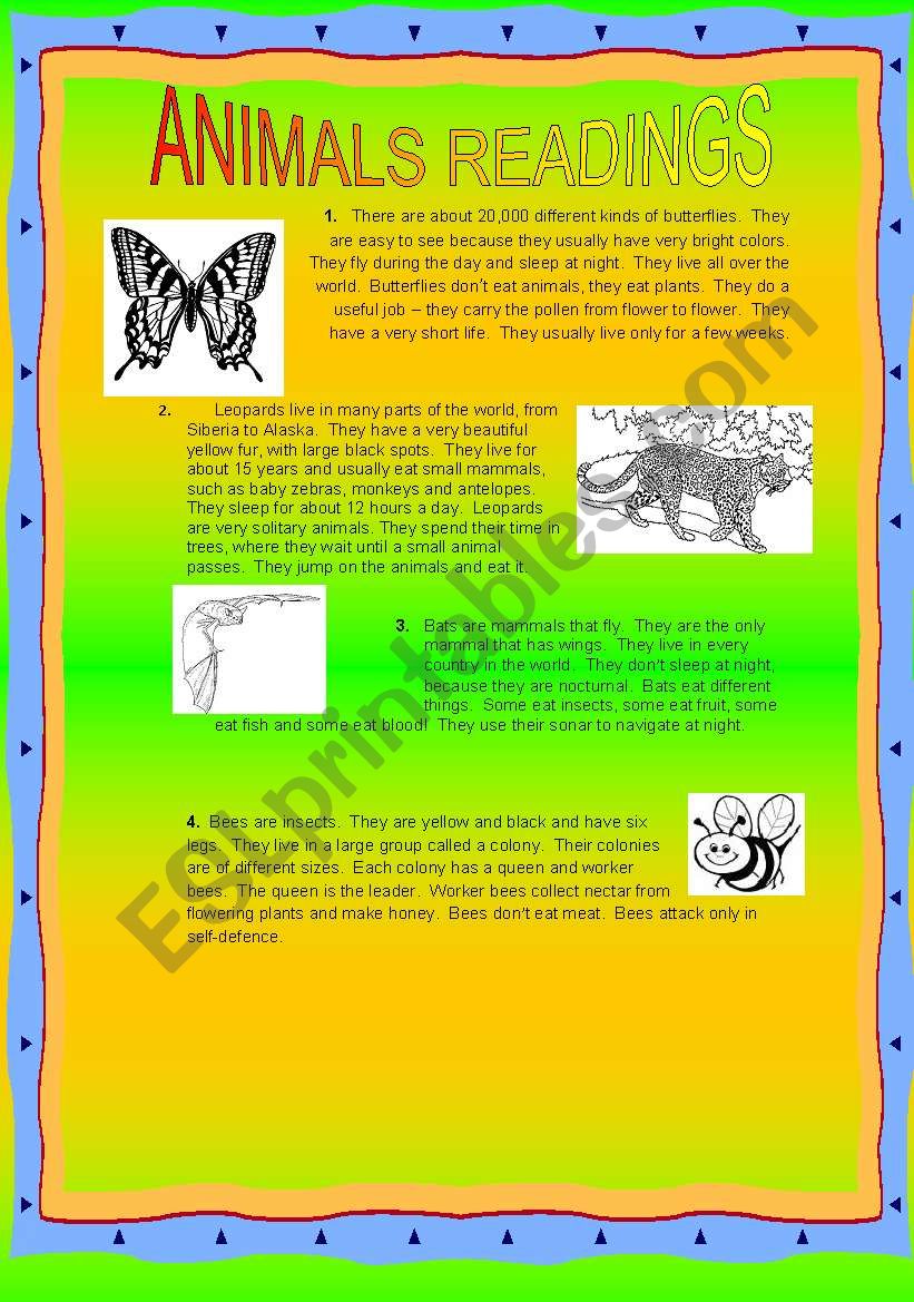 animal readings worksheet