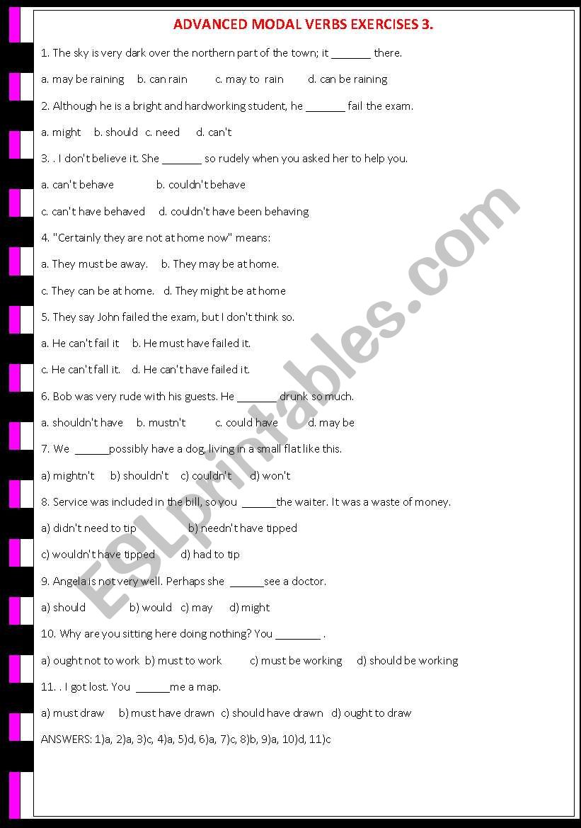 Advanced Modal Verbs Exercises 3