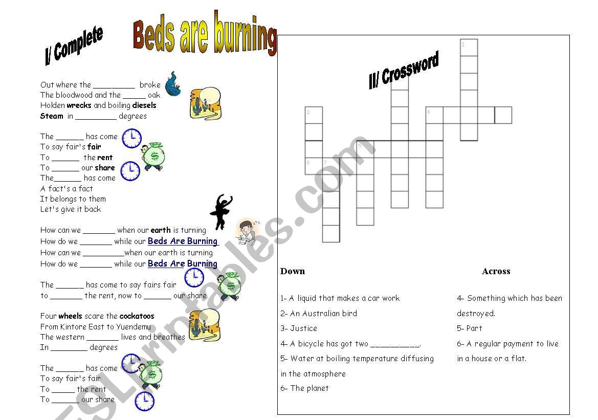 Beds are burning worksheet