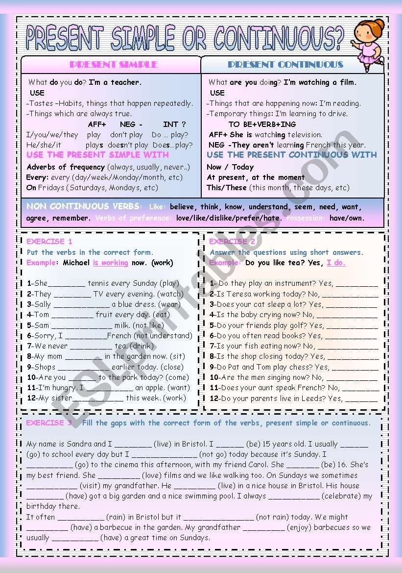 PRESENT SIMPLE OR CONTINUOUS worksheet