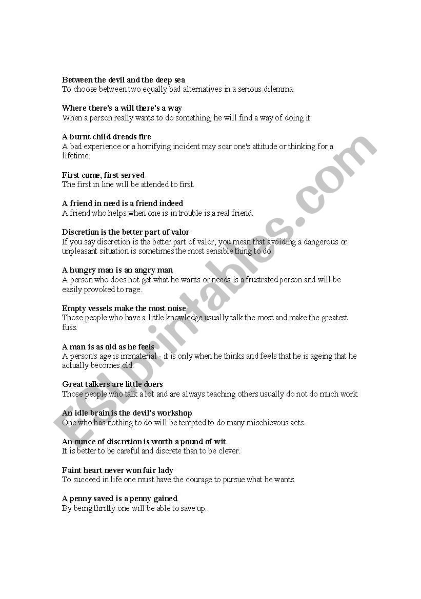 proverbs worksheet