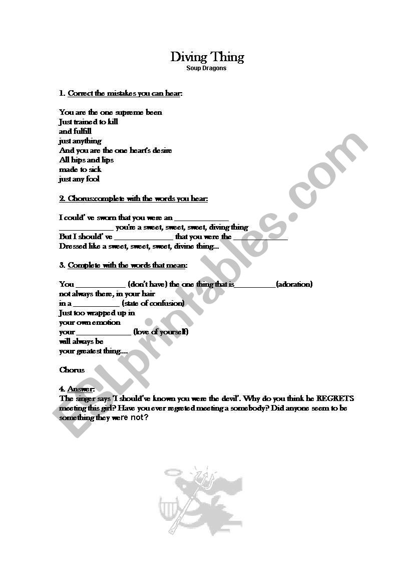 song: divine thing worksheet