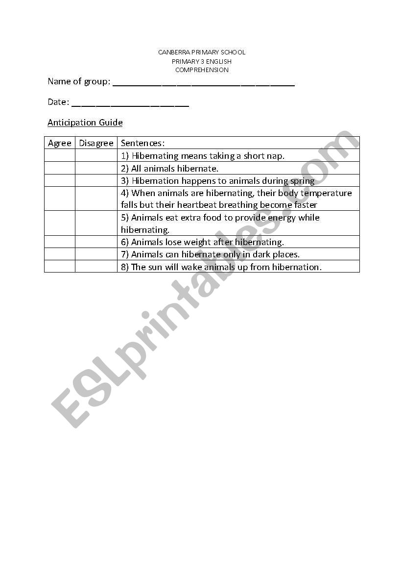 anticipation guide worksheet