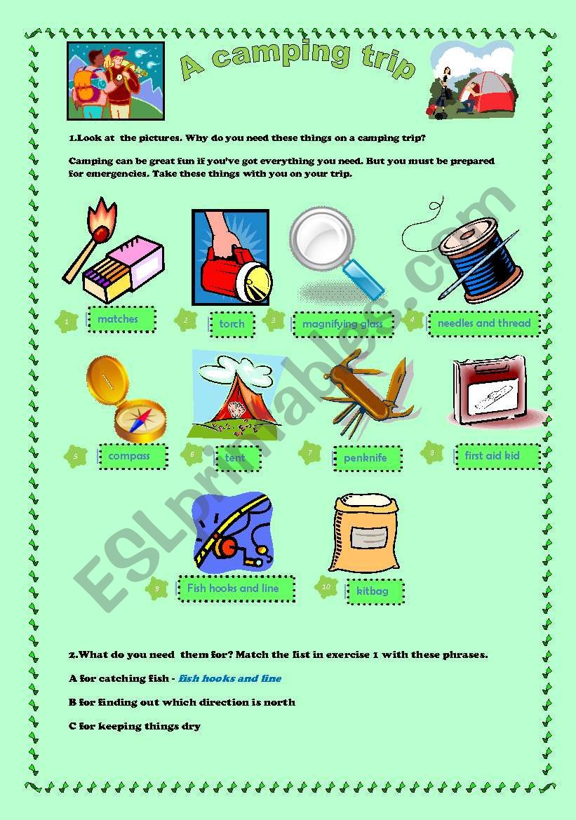 A CAMPING TRIP worksheet