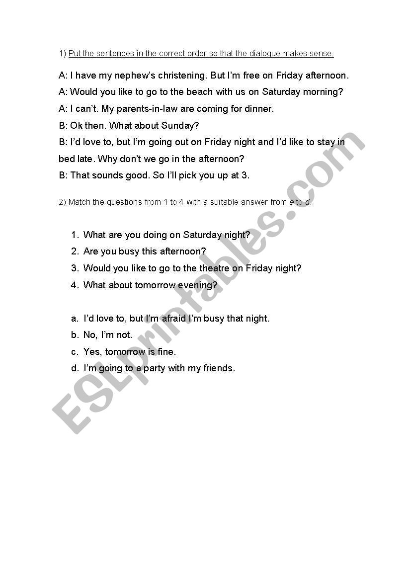 Asking out worksheet