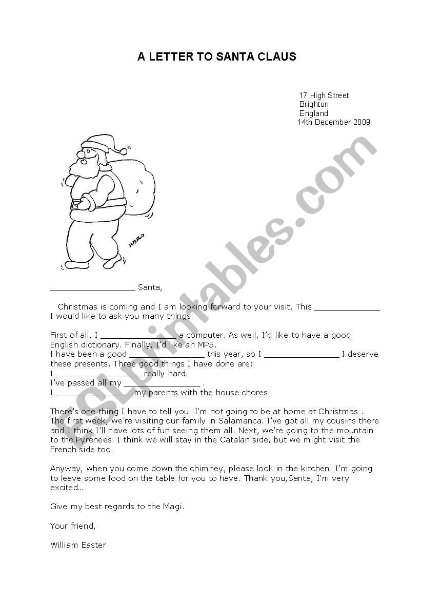 A letter to Santa Claus worksheet