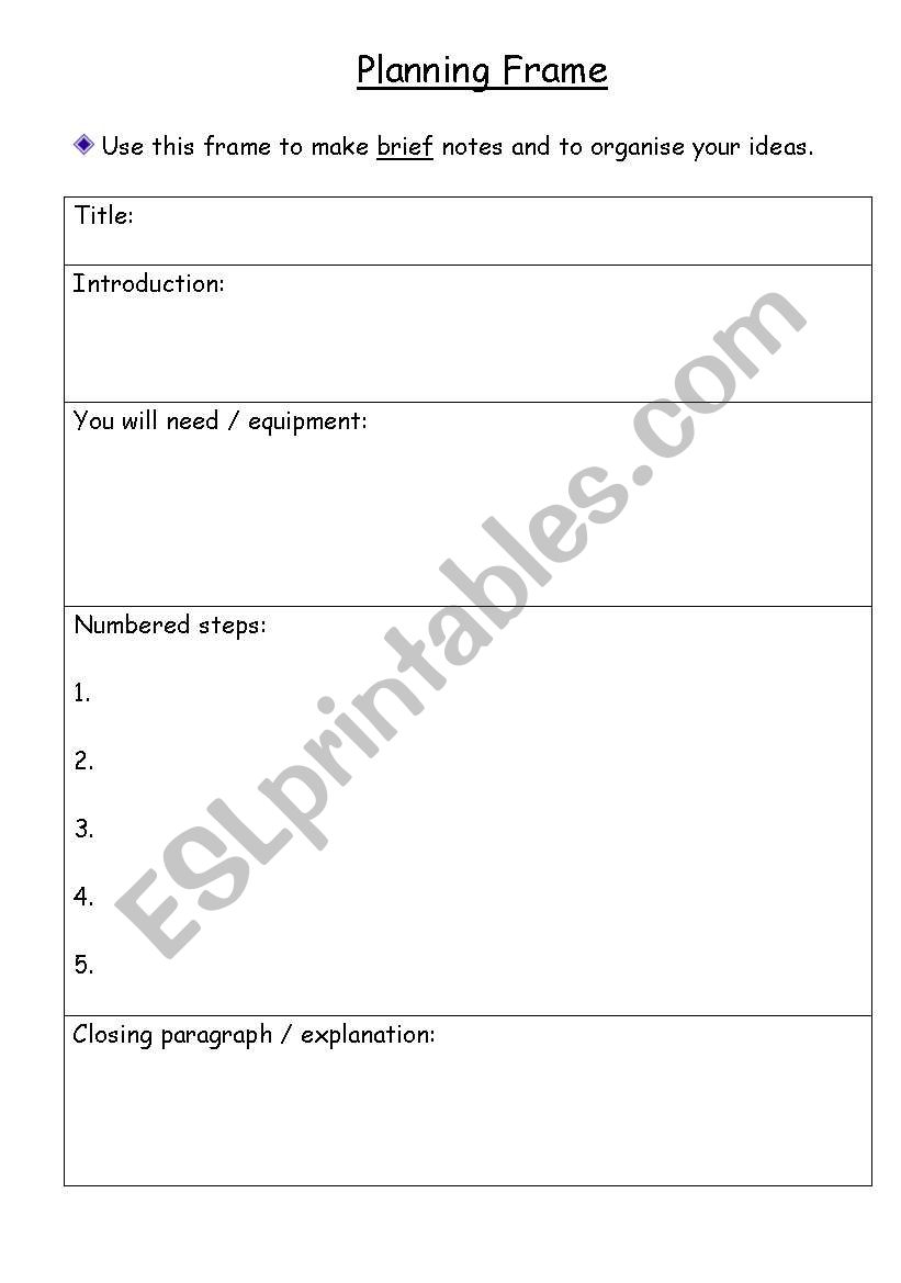 Planning Frame Instructional Writing