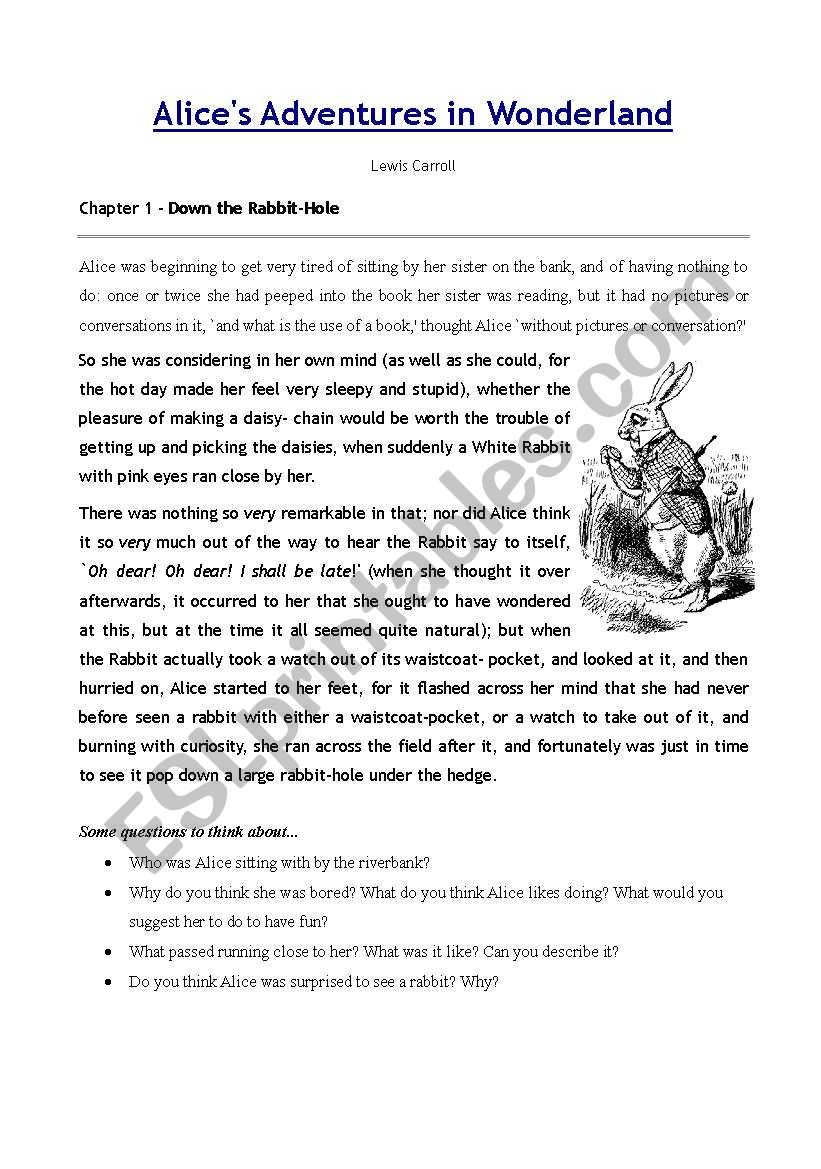 Alice in Wonderland worksheet