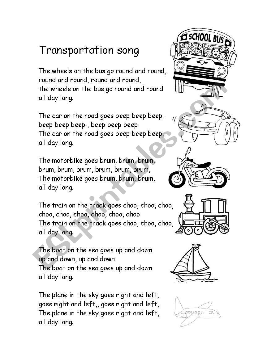 transportation song worksheet