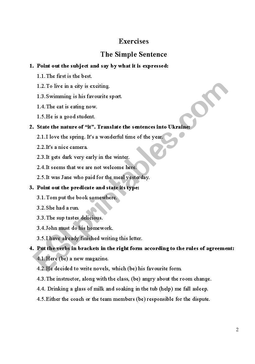 The Simple Sentence  worksheet