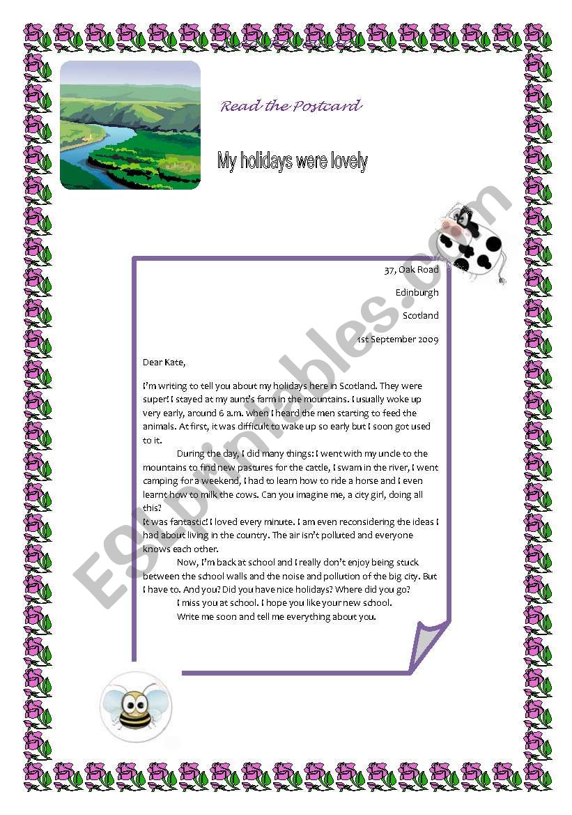 My holidays were lovely_ text worksheet