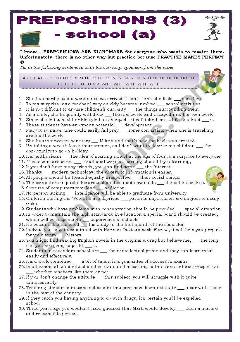 Prepositions 3 worksheet