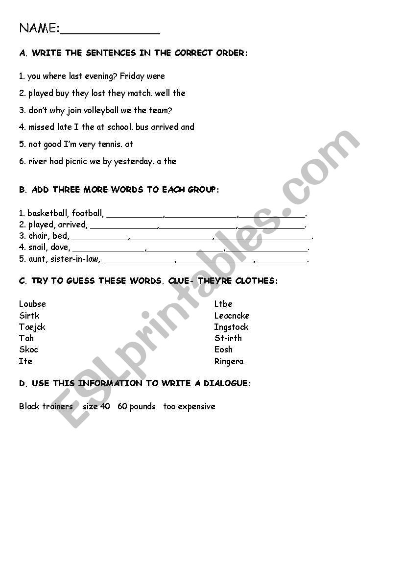 TEST worksheet