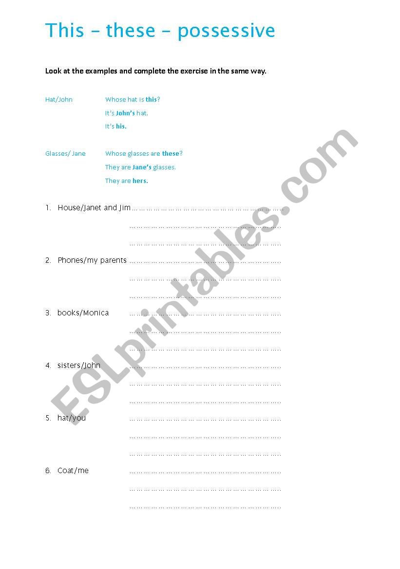 This - these - possession worksheet