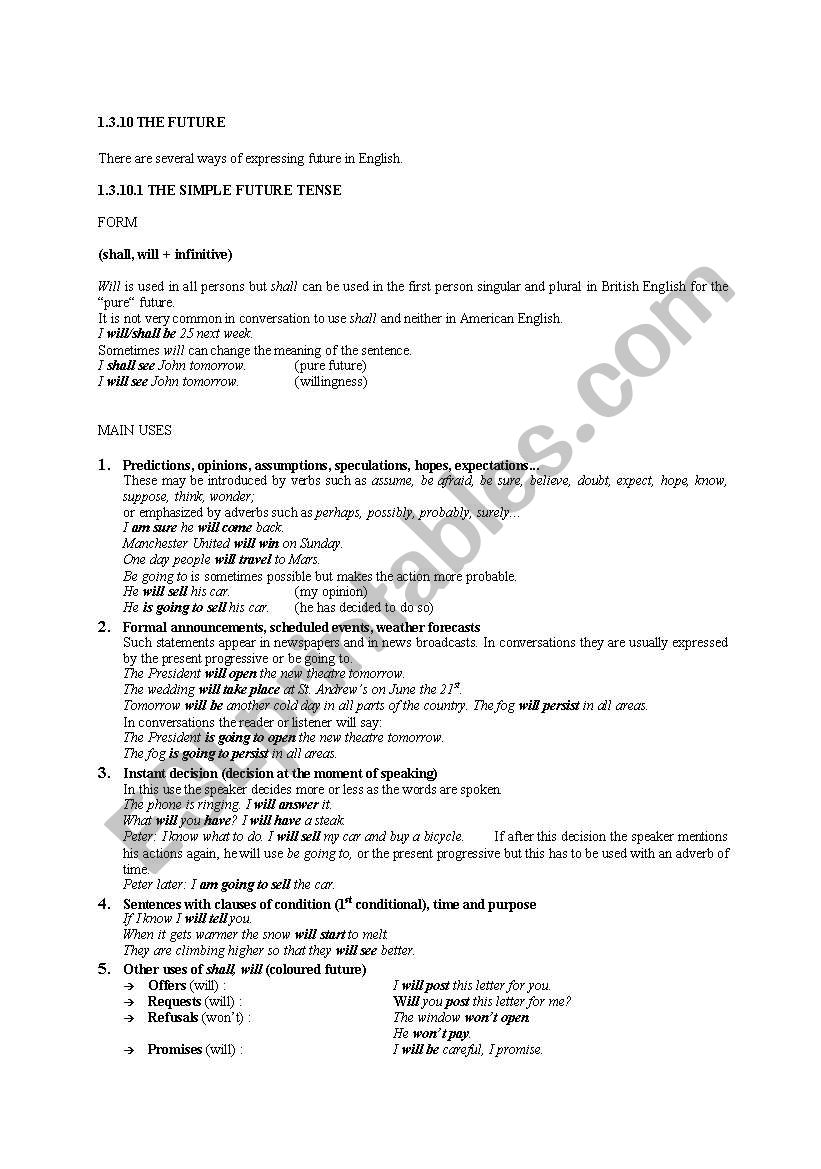 Future grammar reference worksheet