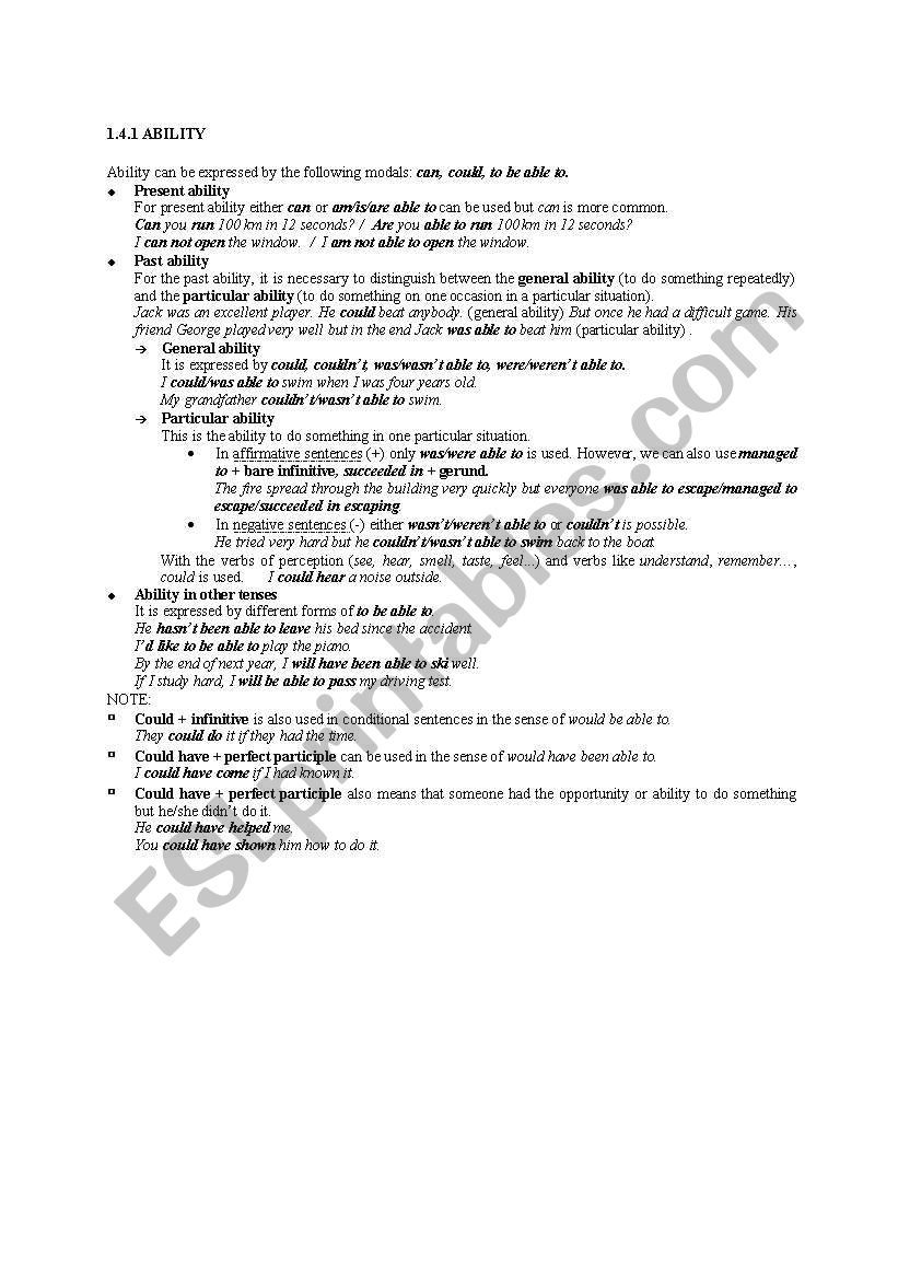Ability /grammar reference/ worksheet