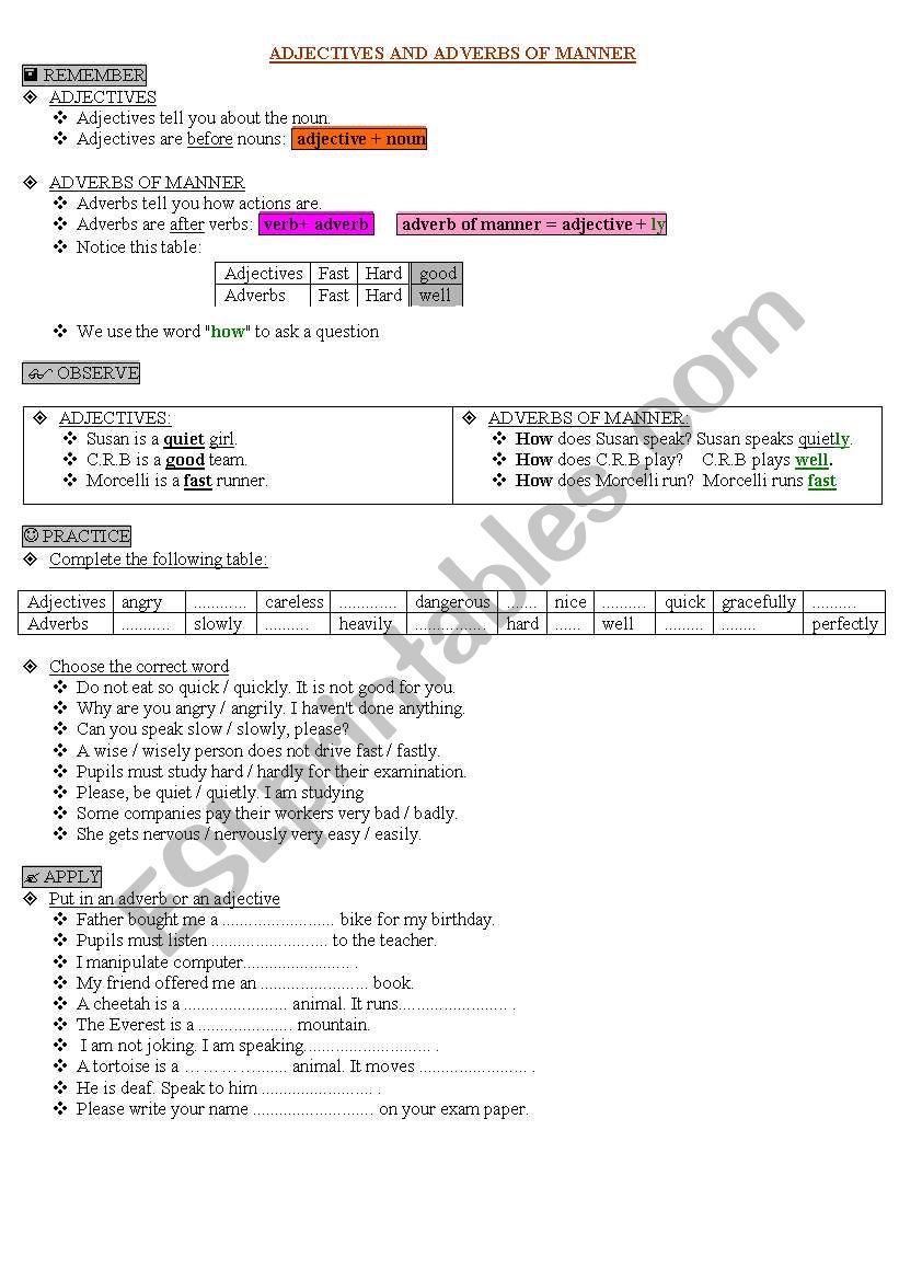 AJECTIVES AND ADVERBS worksheet