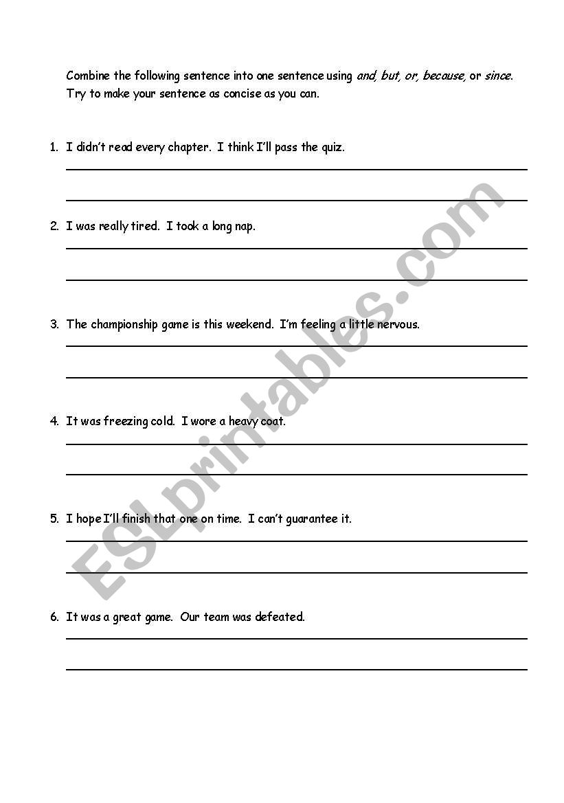 Compound Sentences: Coordinating & Causal Conjunctions - ESL Intended For Compound Sentences Worksheet Pdf