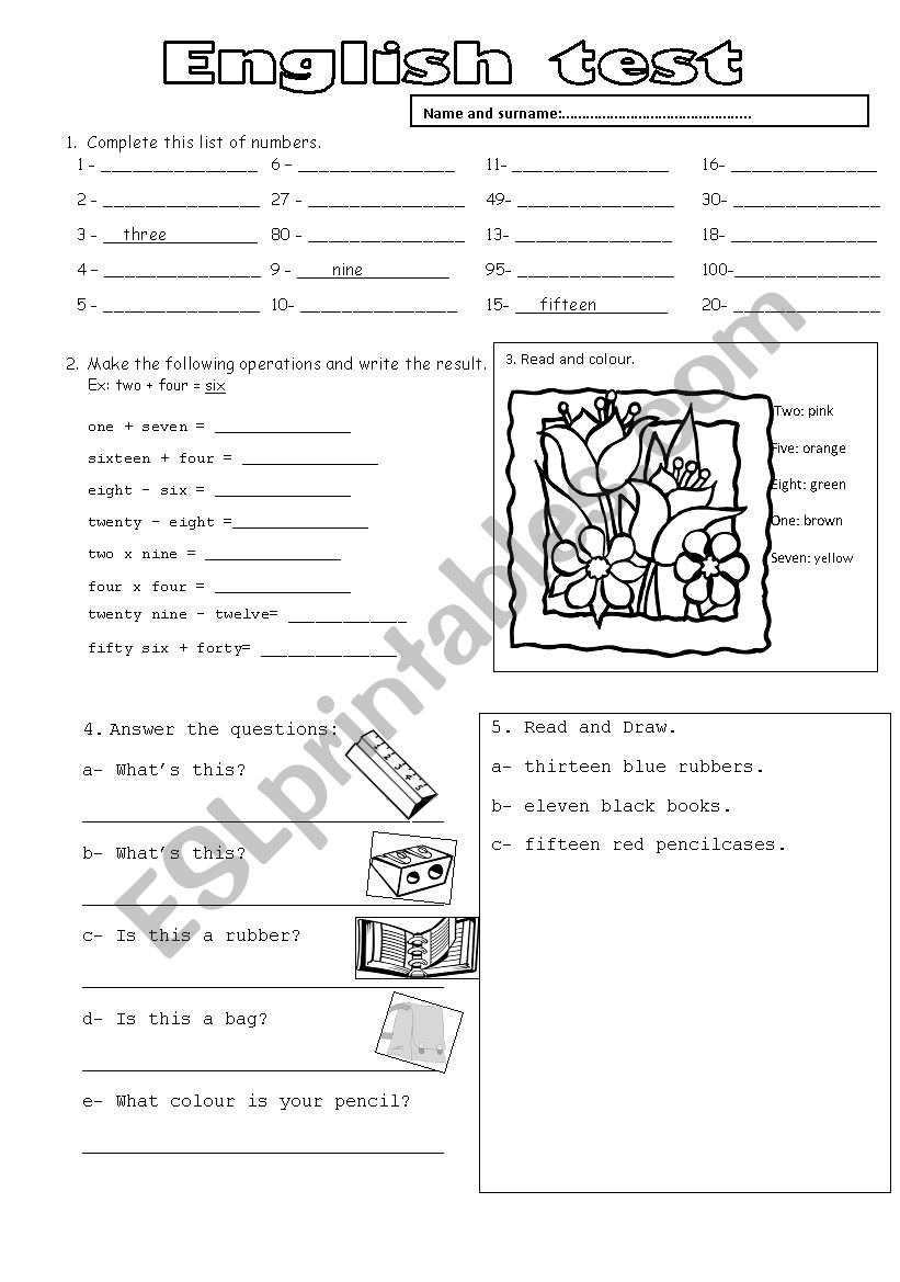 English test - SET 1 worksheet