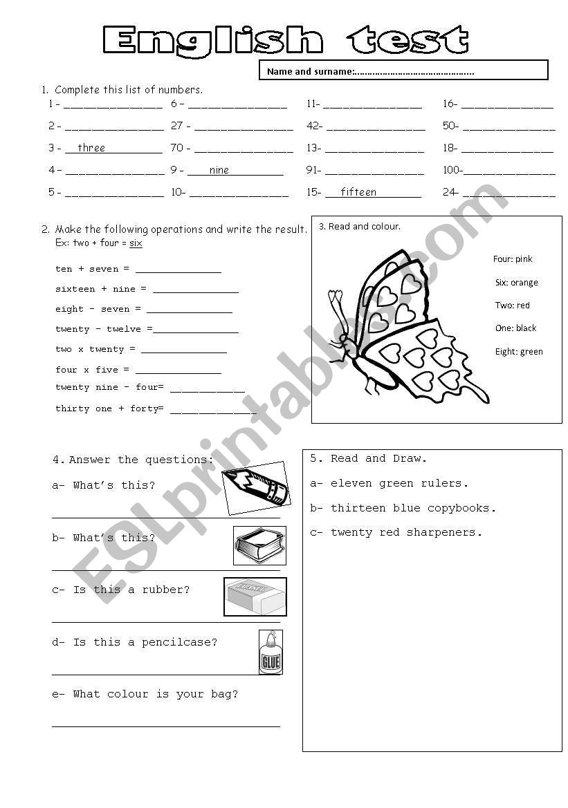 English test - SET 2 worksheet