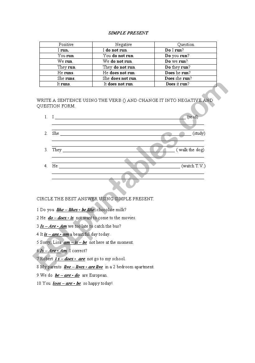 Simple Present worksheet