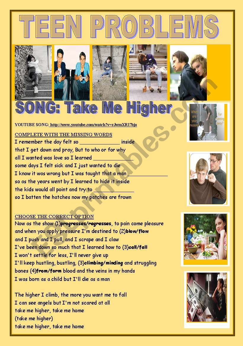 SONG: take me higher worksheet