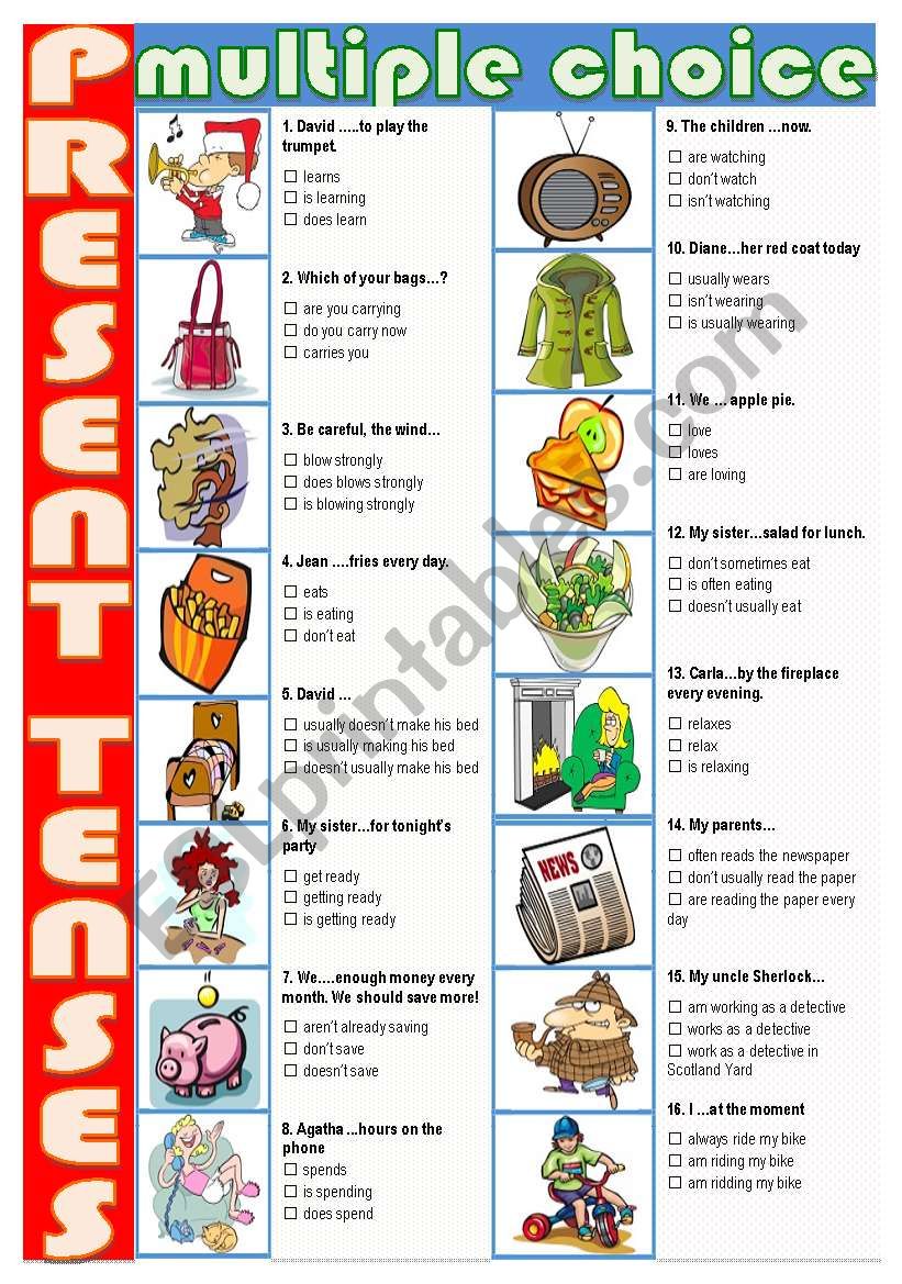 Present tenses: multiple choice