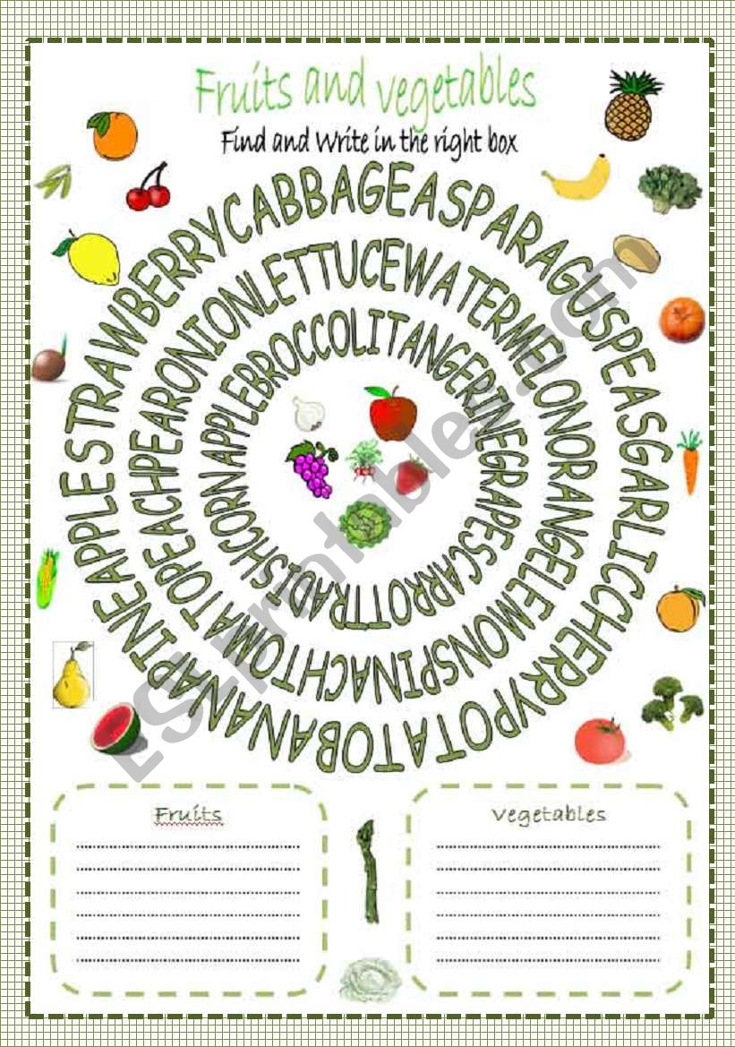 FRUITS AND VEGETABLES worksheet